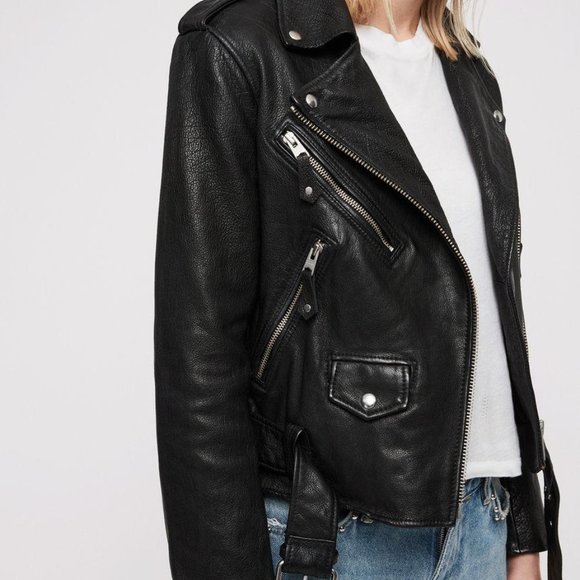 AllSaints Sarana Leather Biker Jacket, Black, Size 0 - Picture 3 of 7